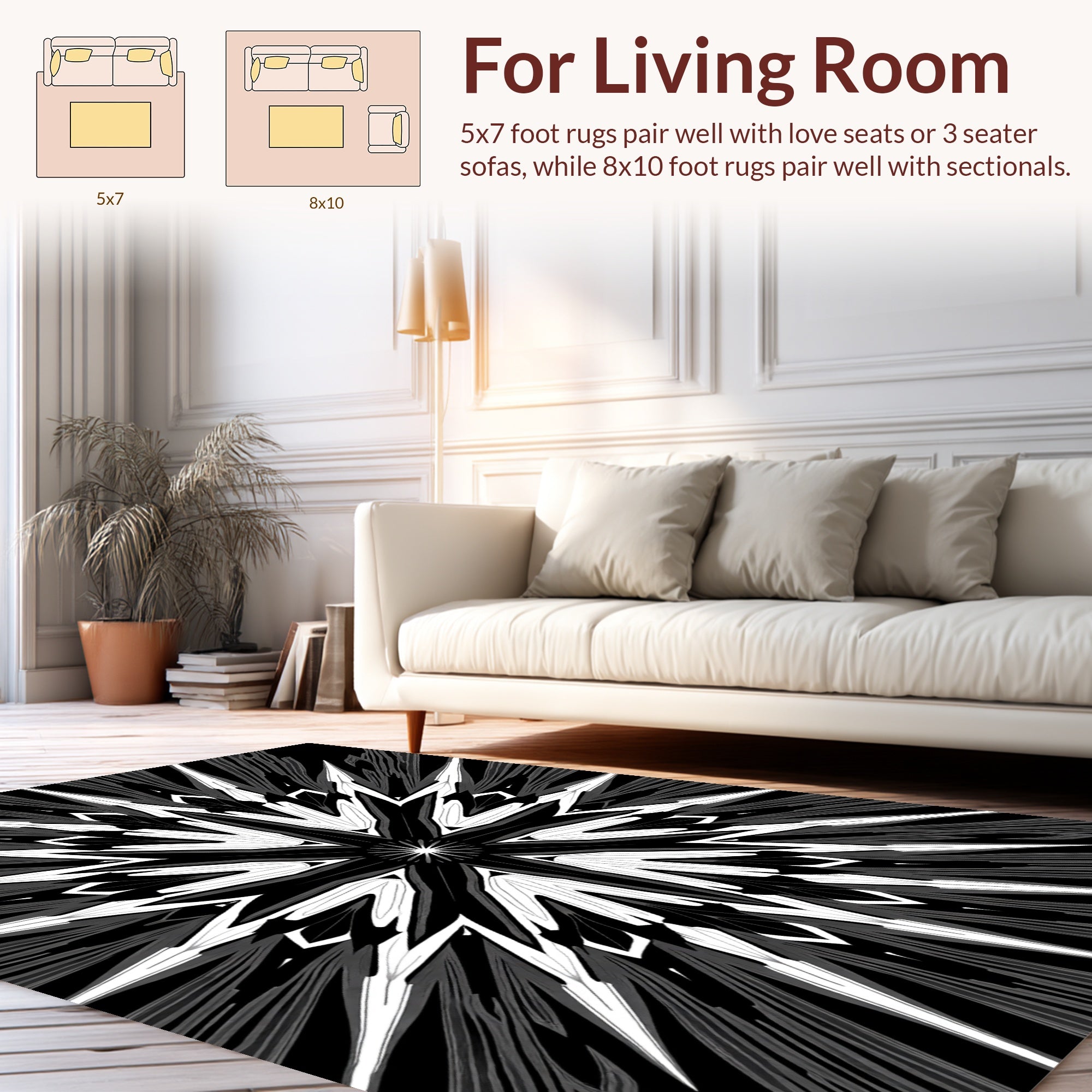 Abstract Mono Starburst Design Rug
