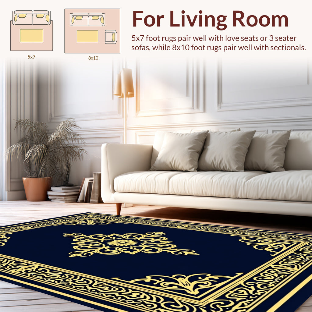 Elegant Gold Floral Medallion Pattern Rug