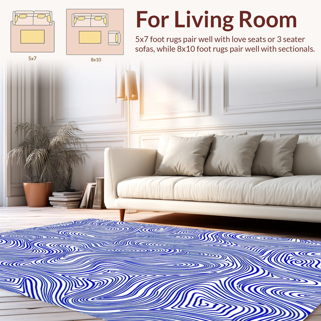 Abstract Blue Wavy Contour Design Rug