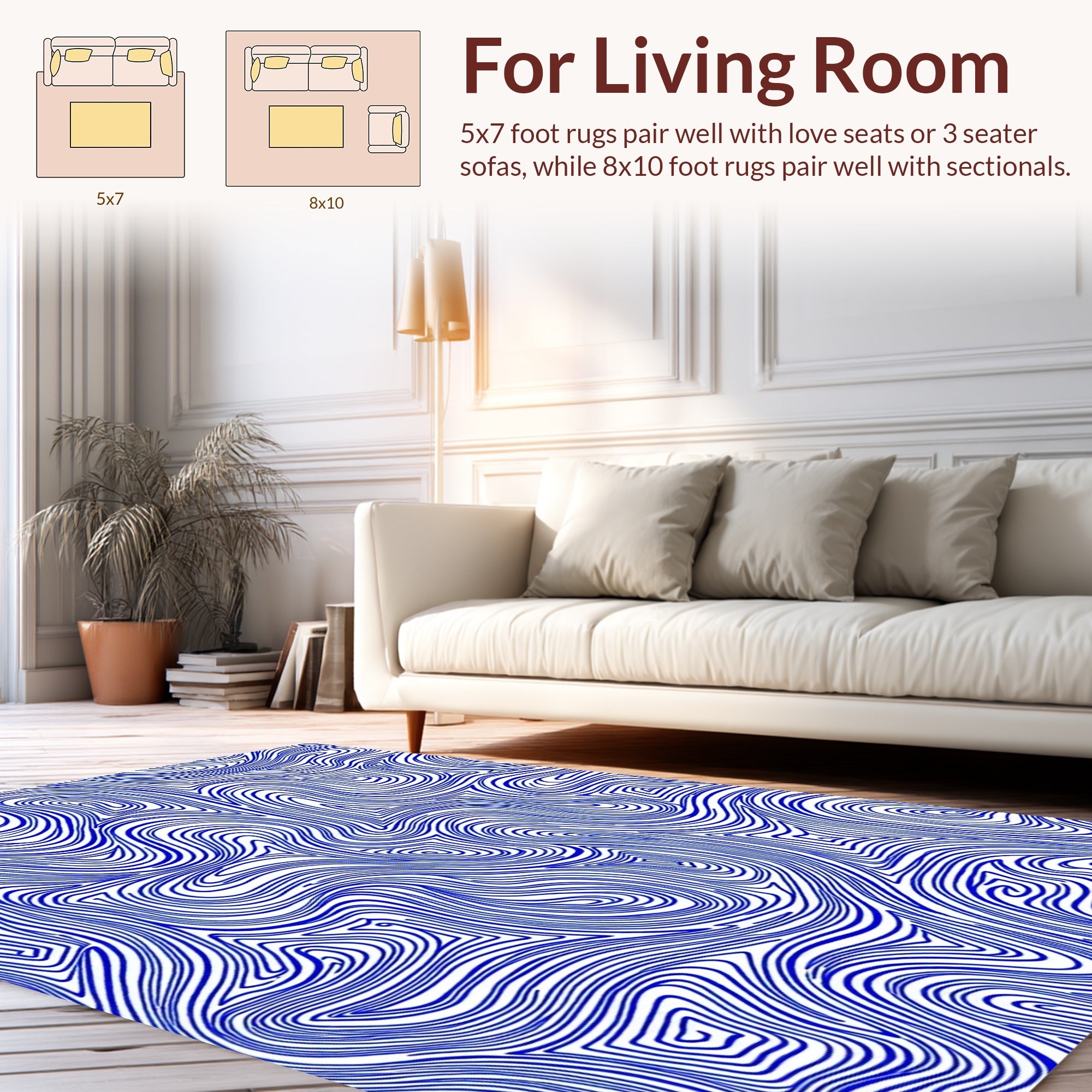 Abstract Blue Wavy Contour Design Rug