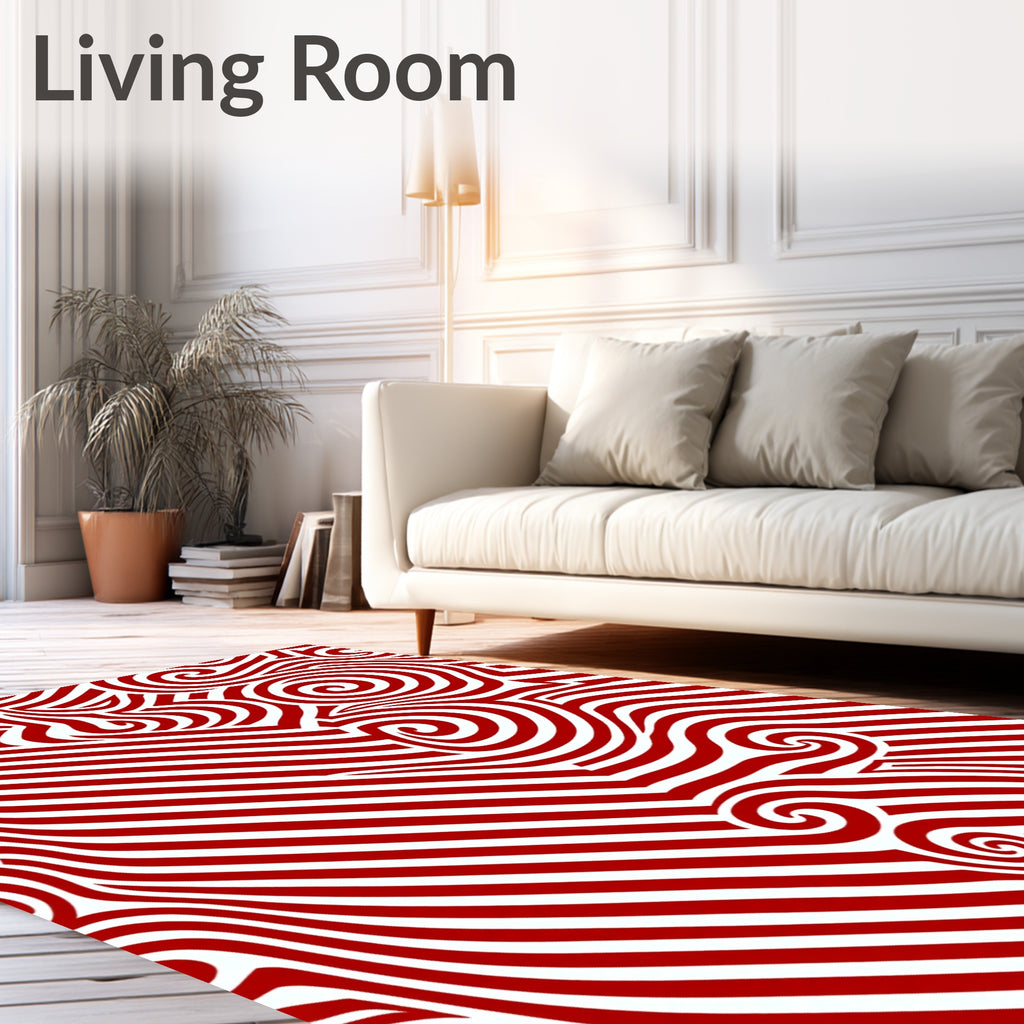 Crimson White Swirling Stripe Rug