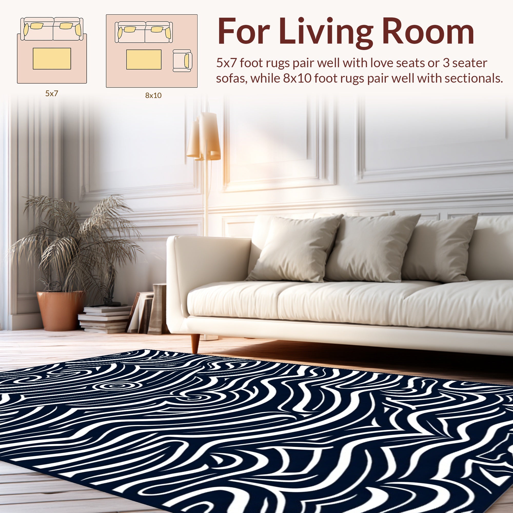 Wavy Graphic Contrast Abstract Rug