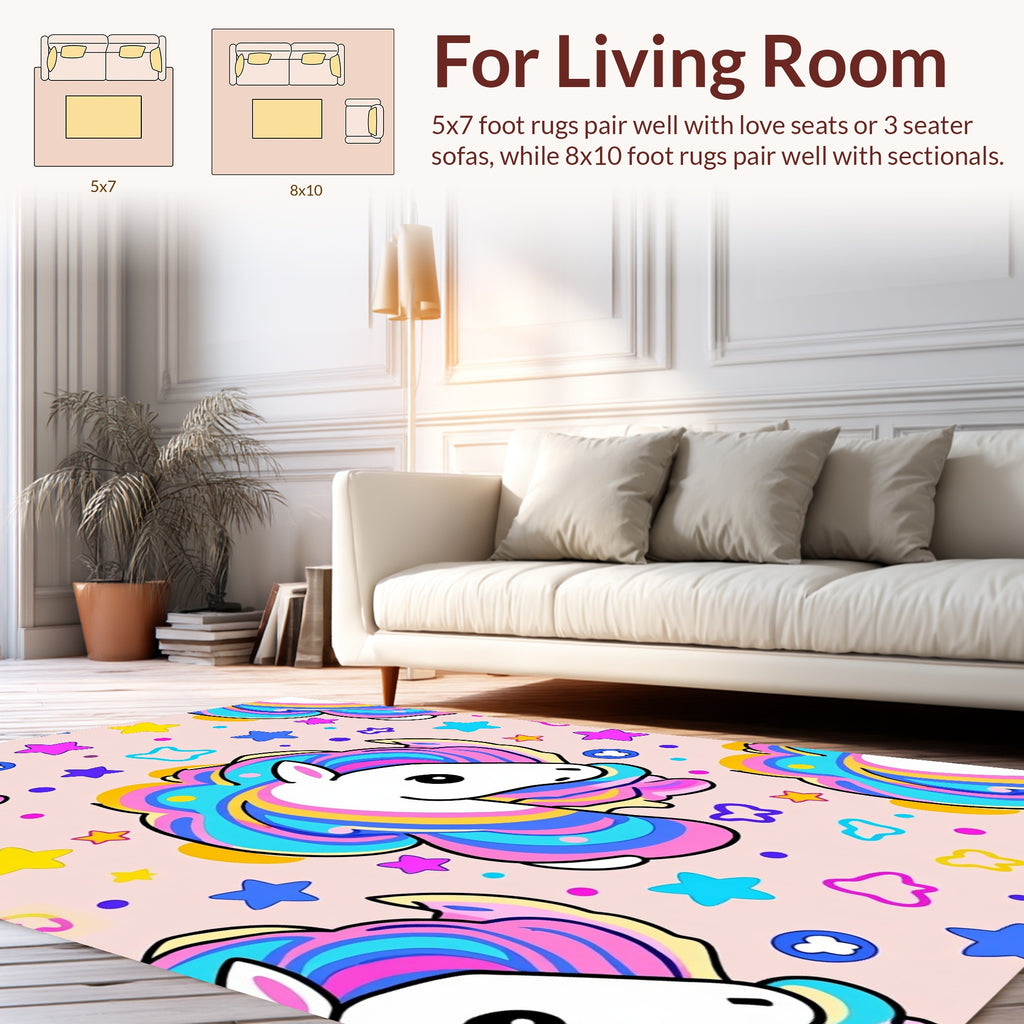 Playful Unicorn Rainbow Stars Pattern Rug