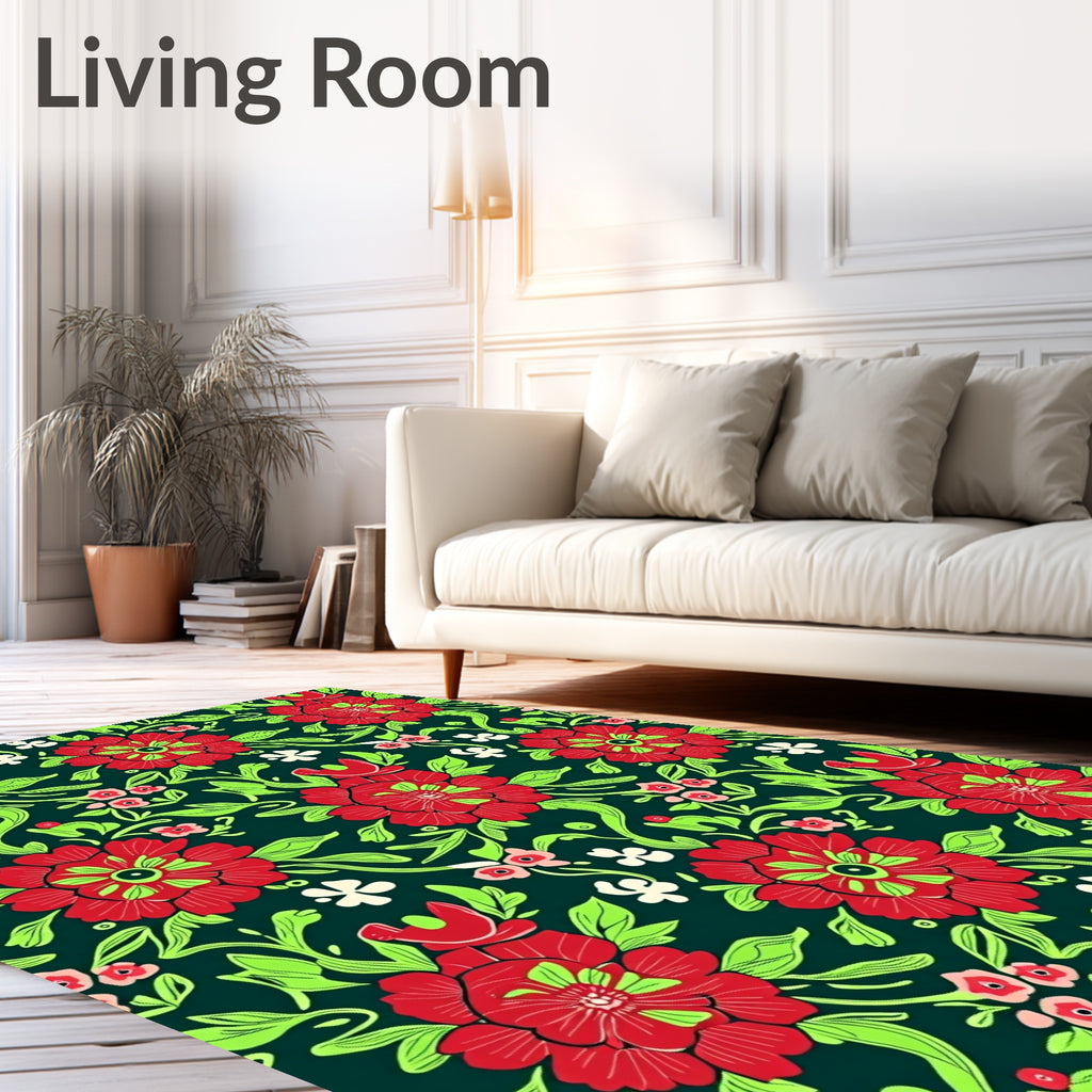 Bold Red Floral Garden Vines Rug