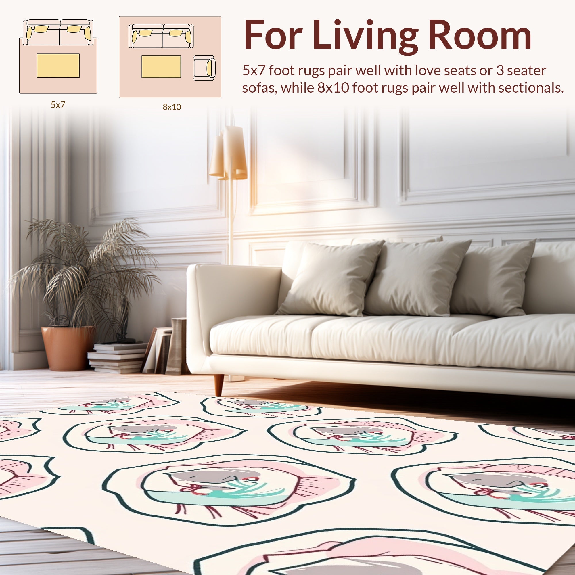 Whimsical Pink Grey Baby Pattern Rug