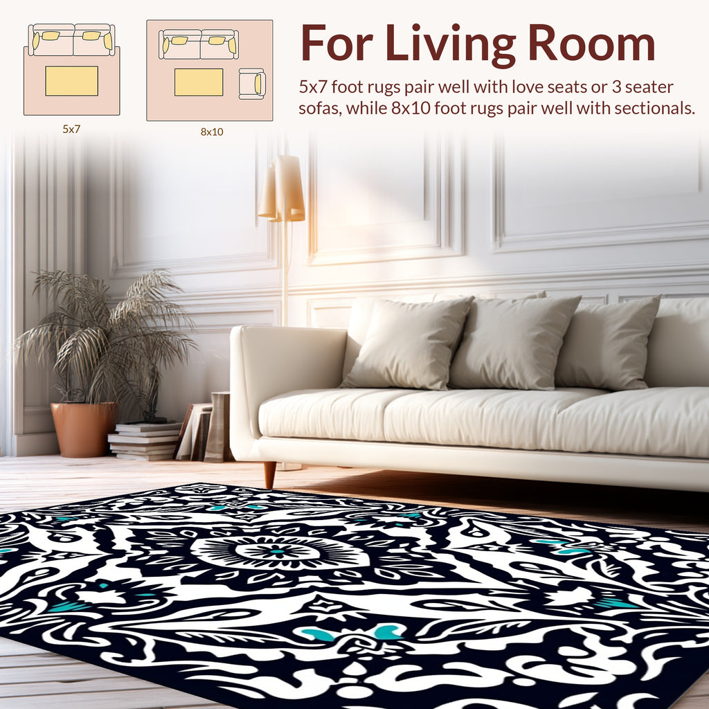 Bold Floral Symmetry With Teal Accents Rug