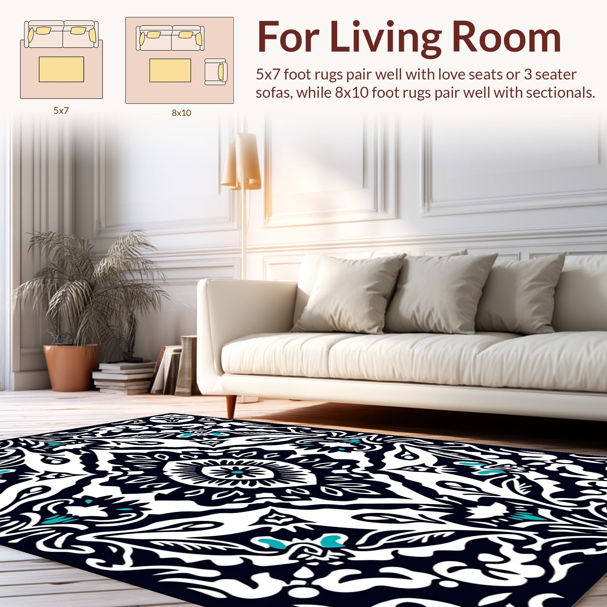 Bold Floral Symmetry With Teal Accents Rug