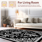 Ornate Black White Floral Scroll Rug