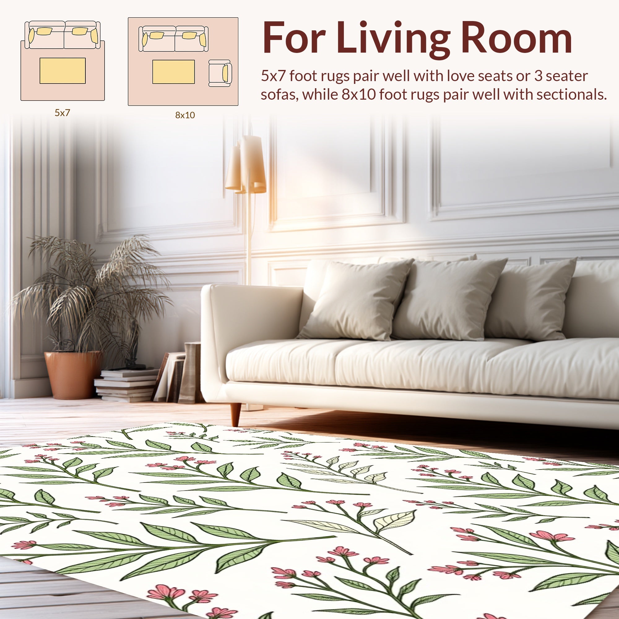 Delicate Botanical Branch Pattern Rug