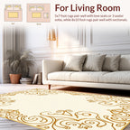 Ornate Golden Swirls Floral Border Rug