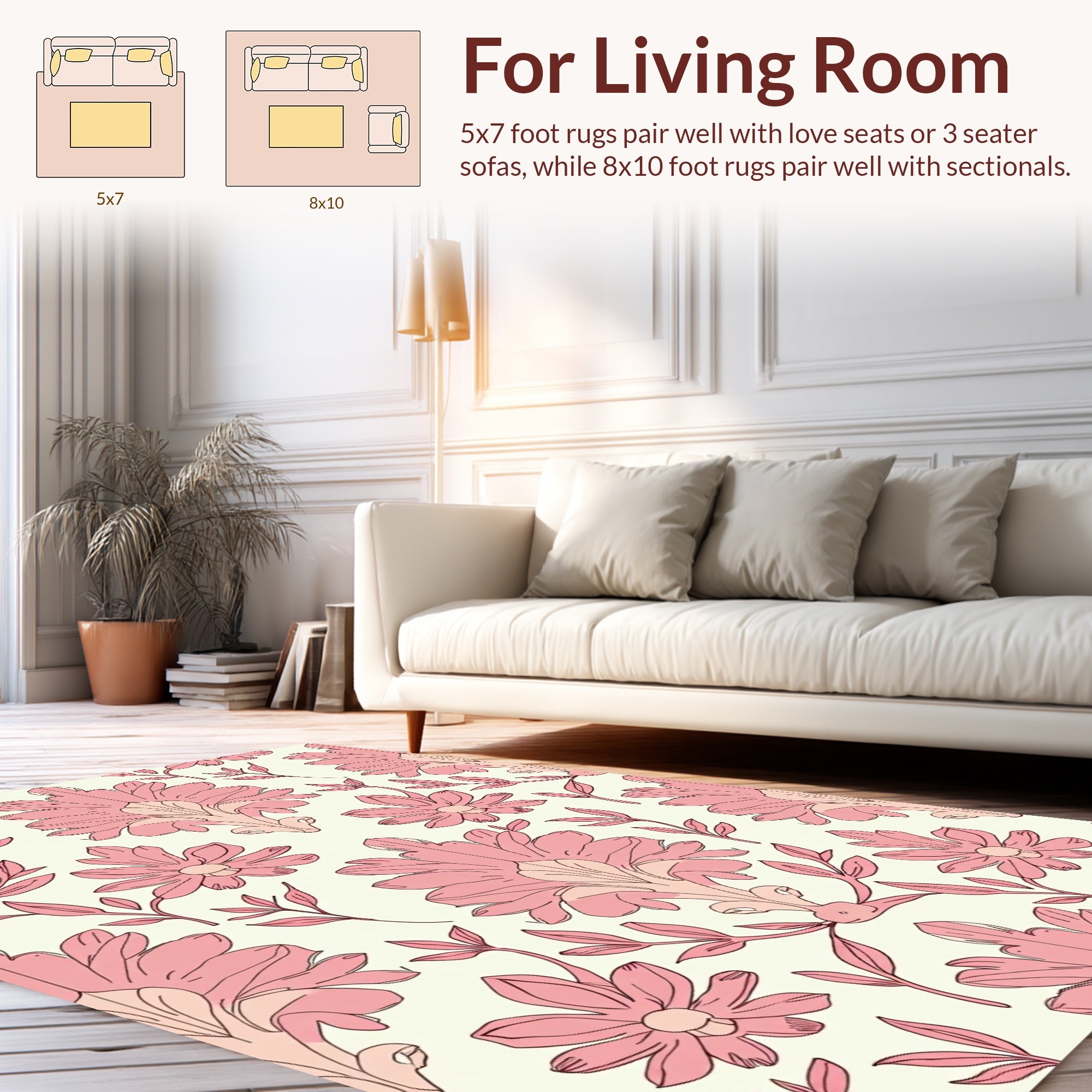 Pink Floral Acanthus Damask Pattern Rug