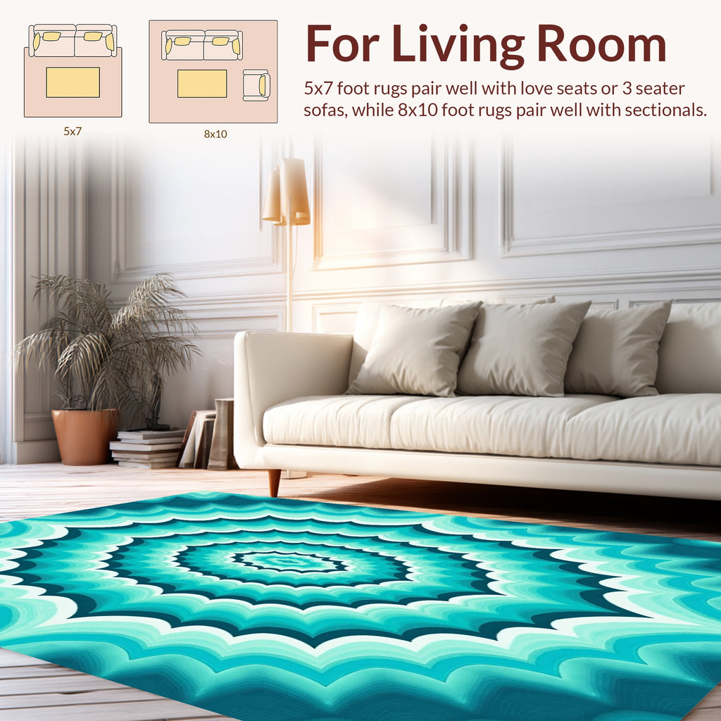 Teal Ocean Wave Radial Pattern Rug