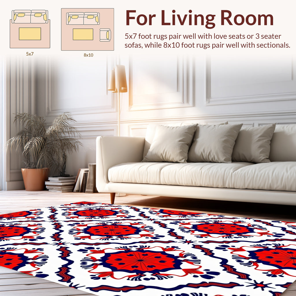 Red and Blue Floral Mandala Pattern Rug
