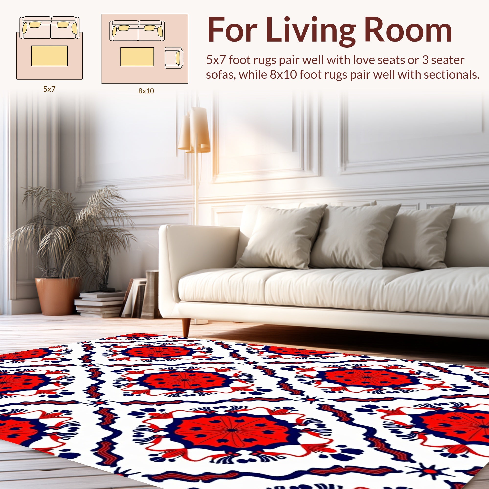 Red and Blue Floral Mandala Pattern Rug