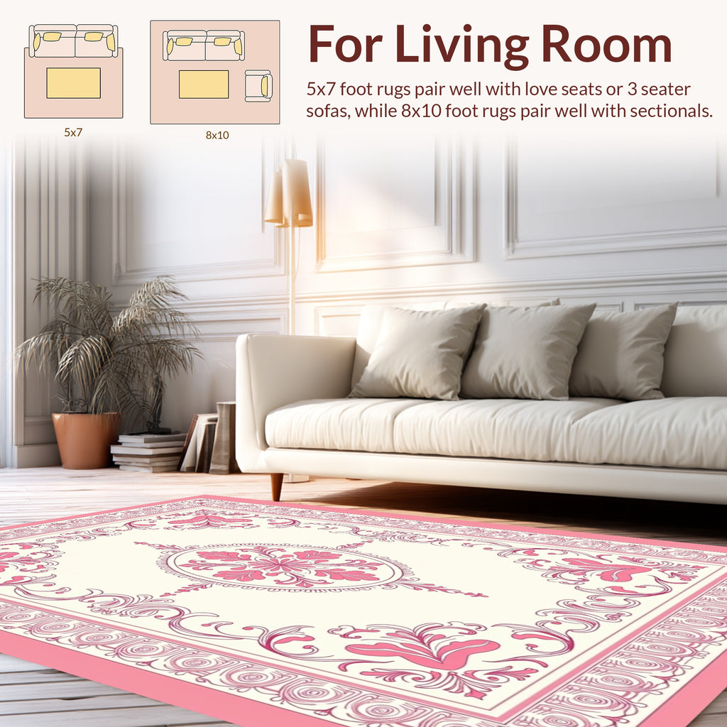 Elegant Pink Floral Manor Design Rug