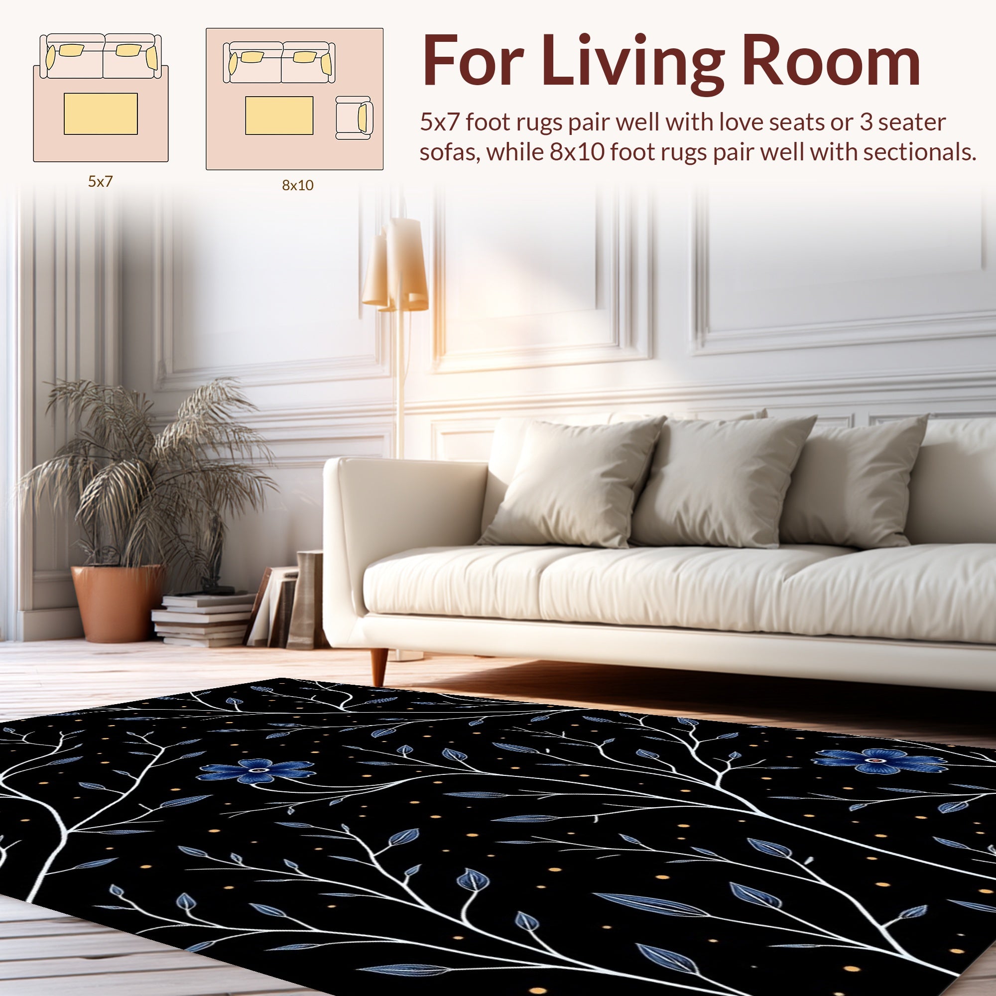 Blue Floral Botanical Pattern Rug