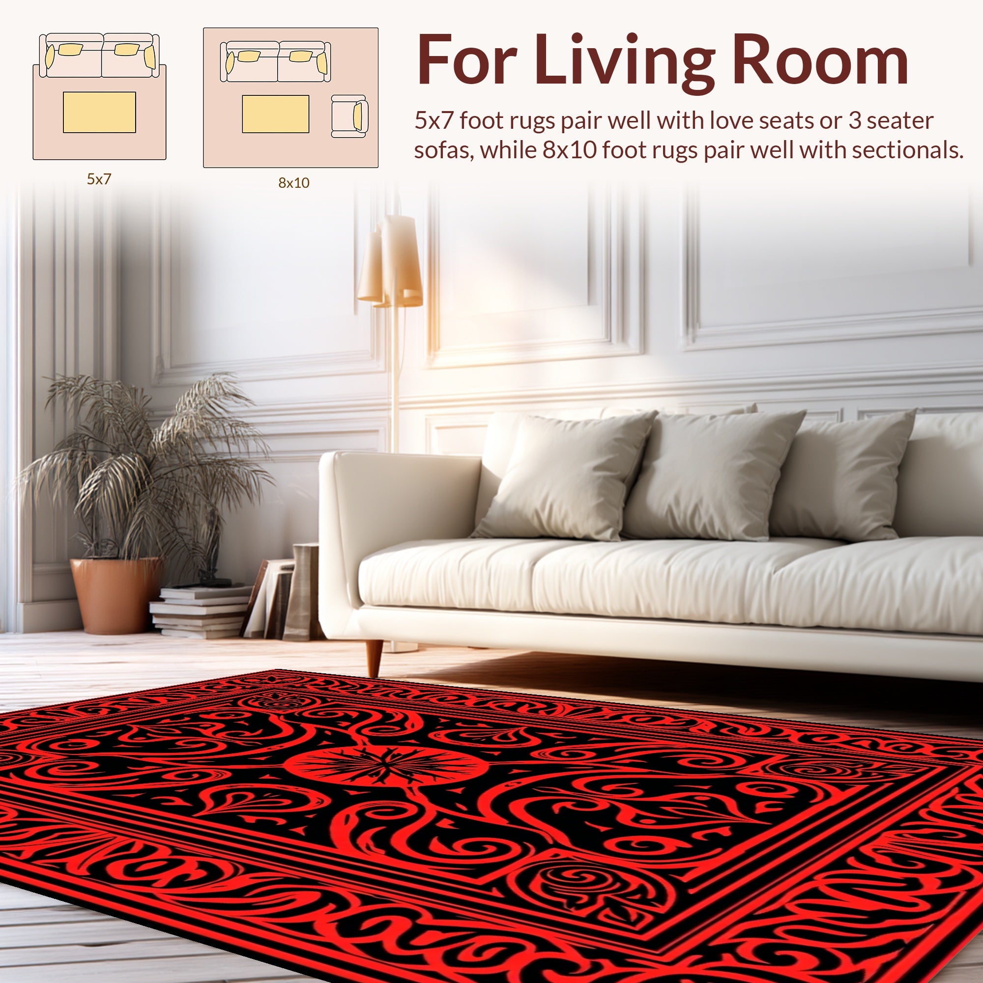 Ornate Red Black Stylized Floral Rug
