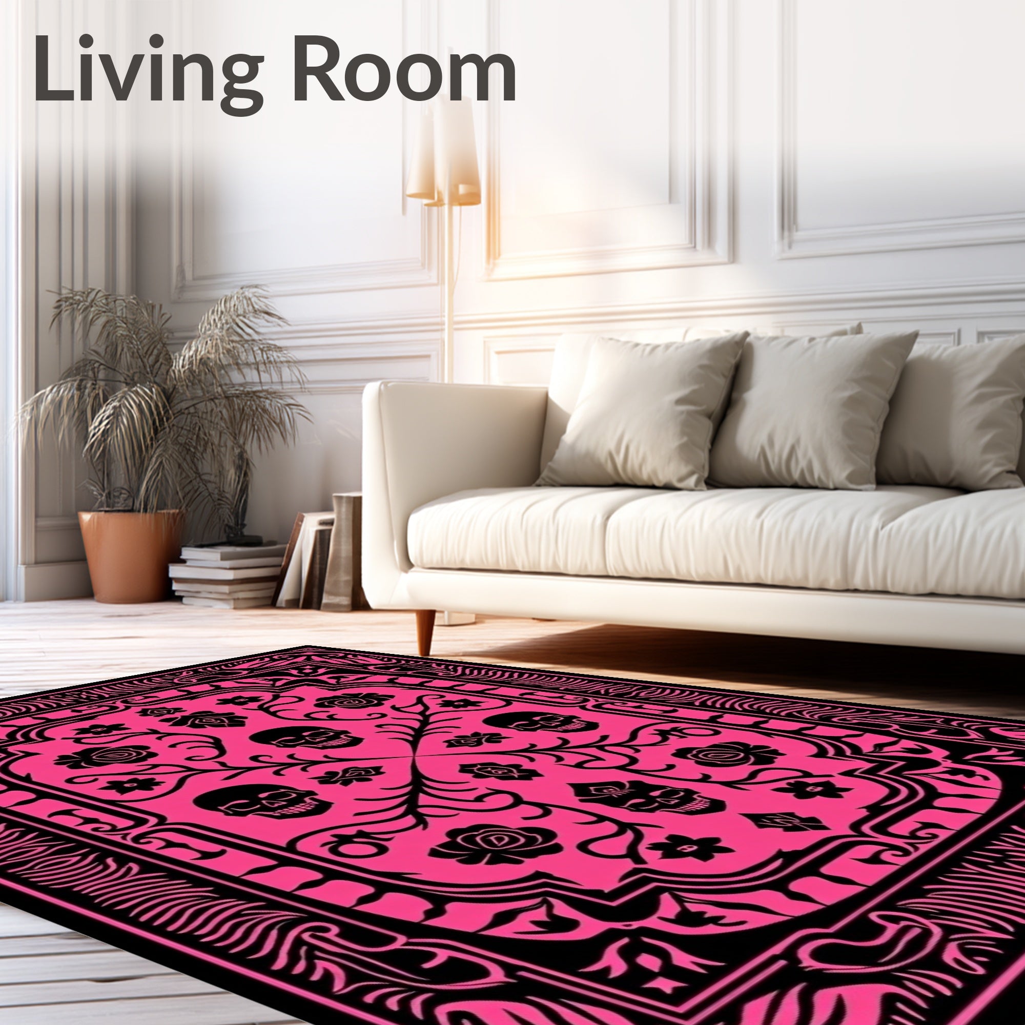 Hot Pink Skull Floral Medallion Rug