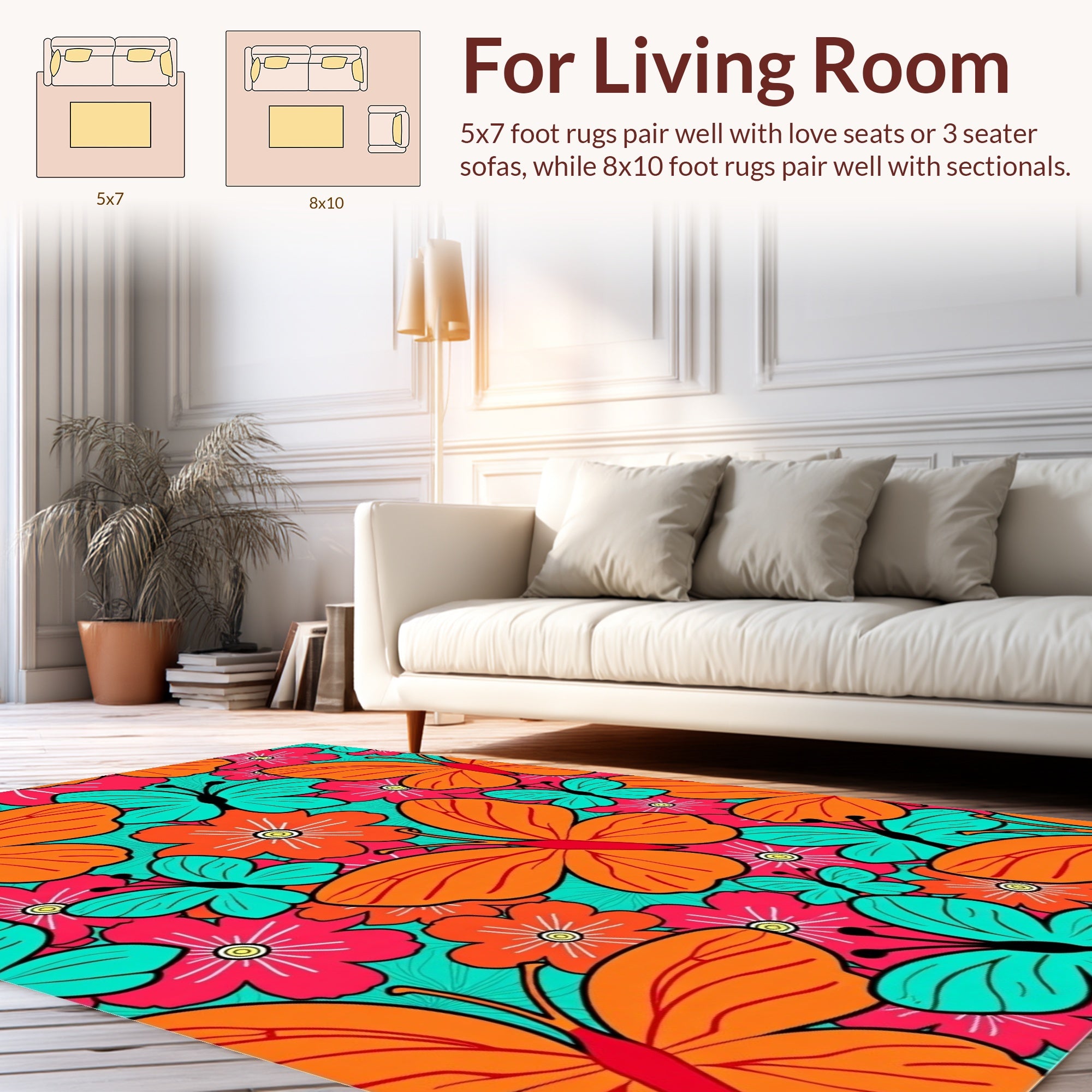 Orange Butterfly Flower Pattern Rug
