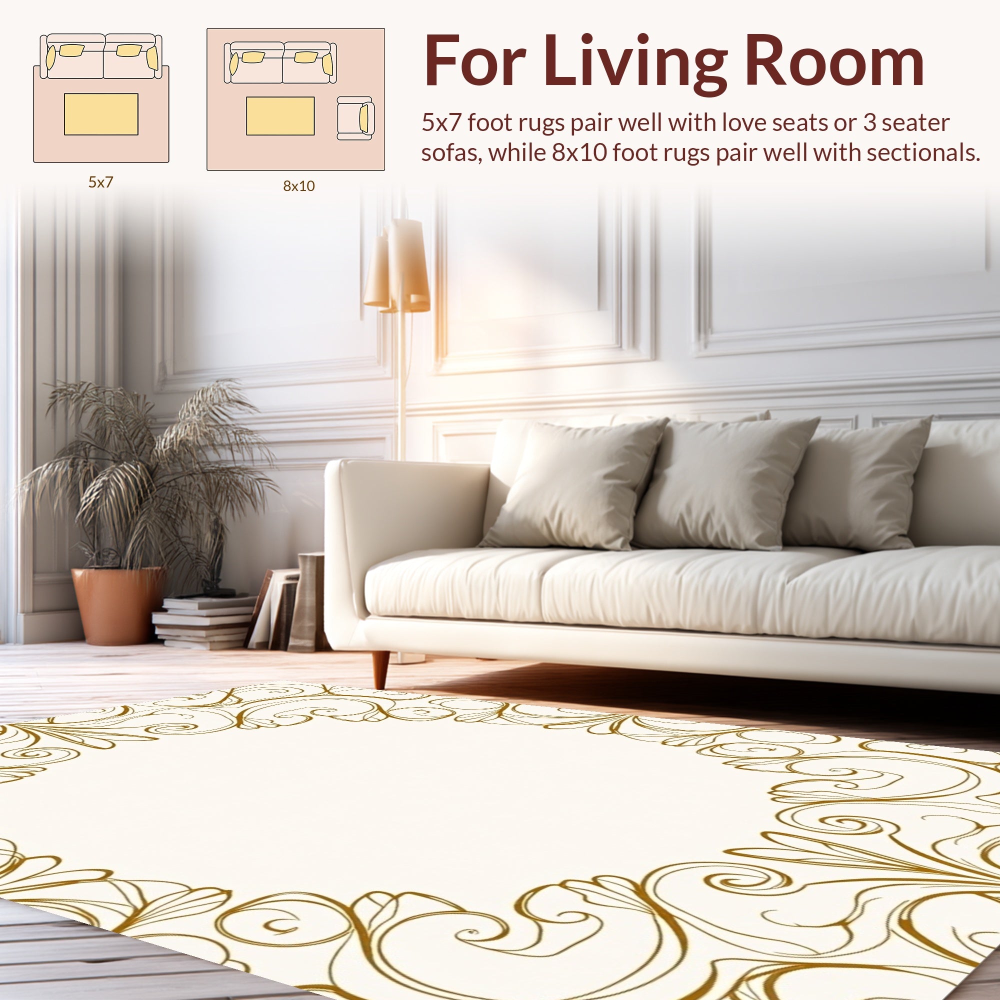 Elegant Gold Swirl Filigree Design Rug