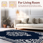 Ornate Floral White Blue Pattern Tile Rug