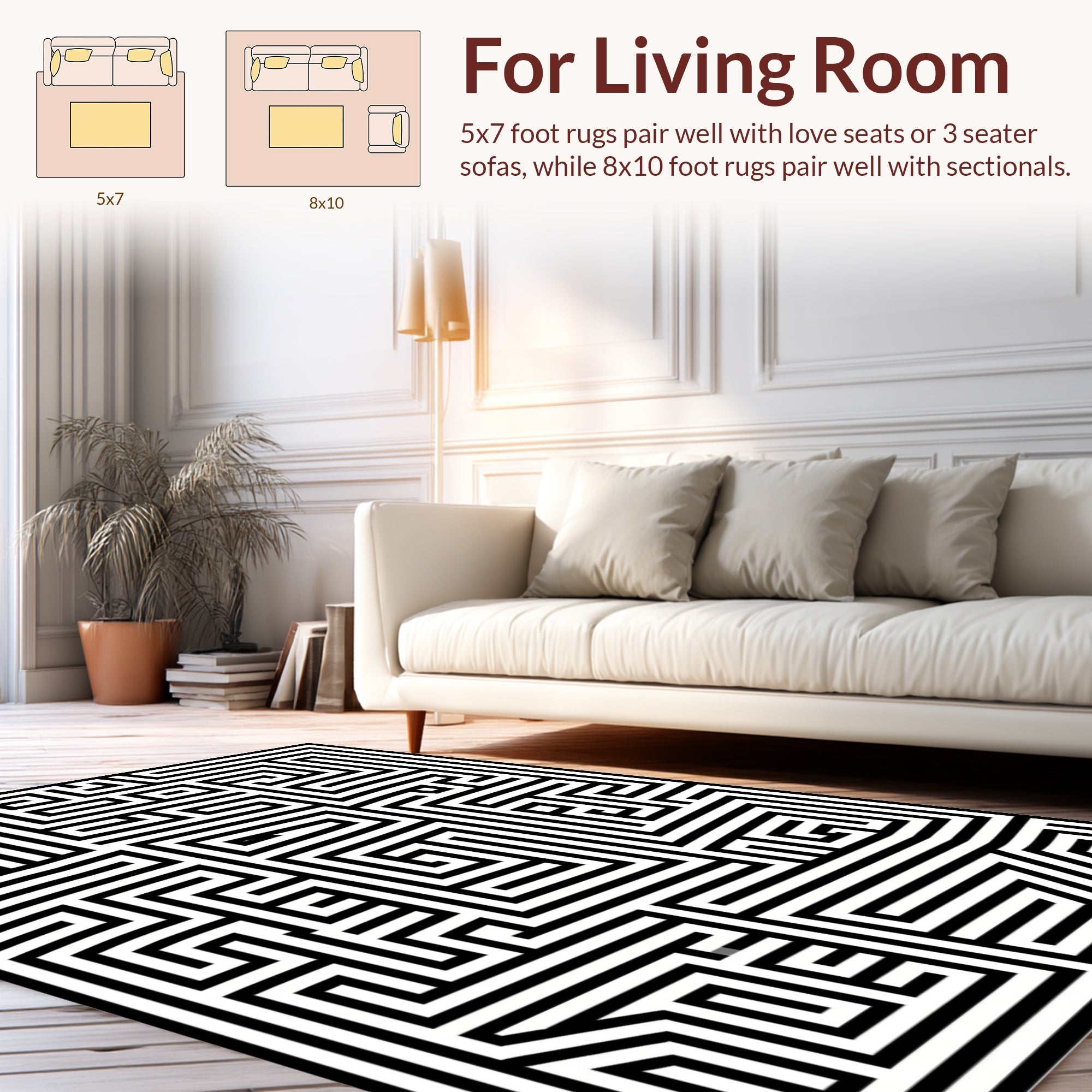 Black White Maze Pattern Rug