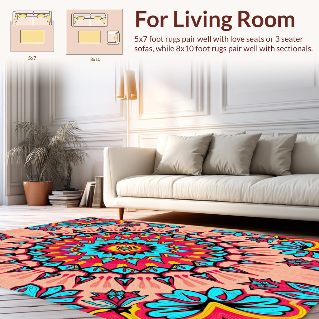 Vibrant Floral Mandala Pattern Rug