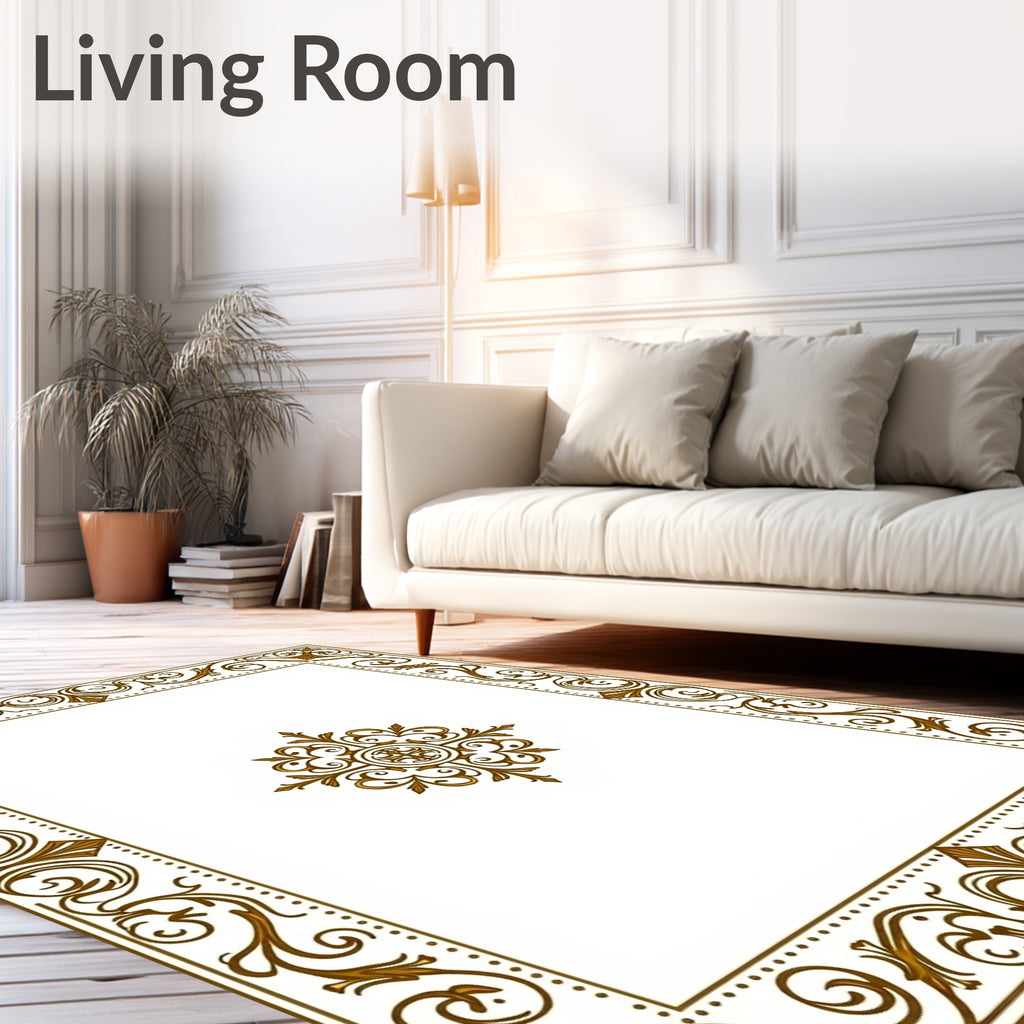 Ornate Gold Scrollwork Center Medallion Rug