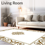Ornate Gold Scrollwork Center Medallion Rug