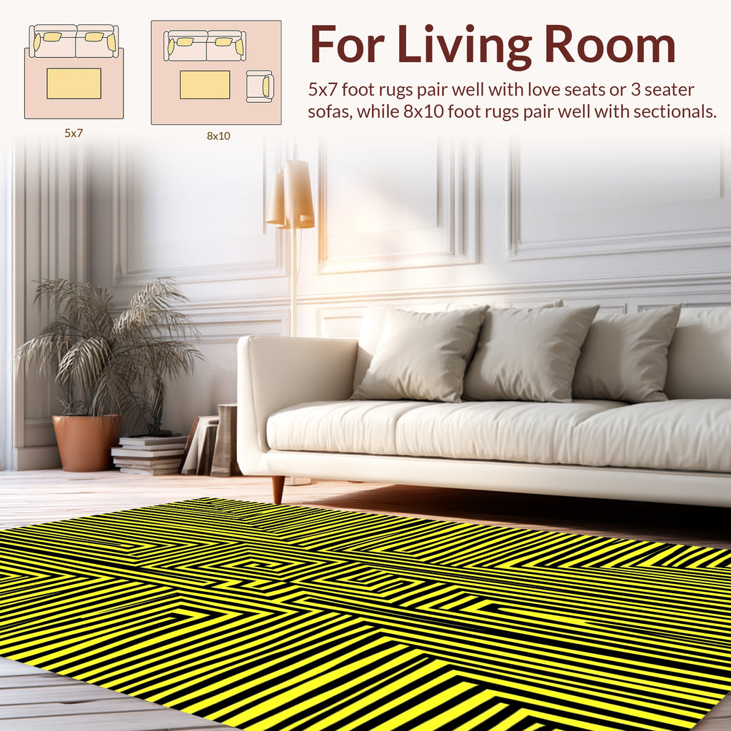 Bold Yellow And Black Maze Pattern Rug