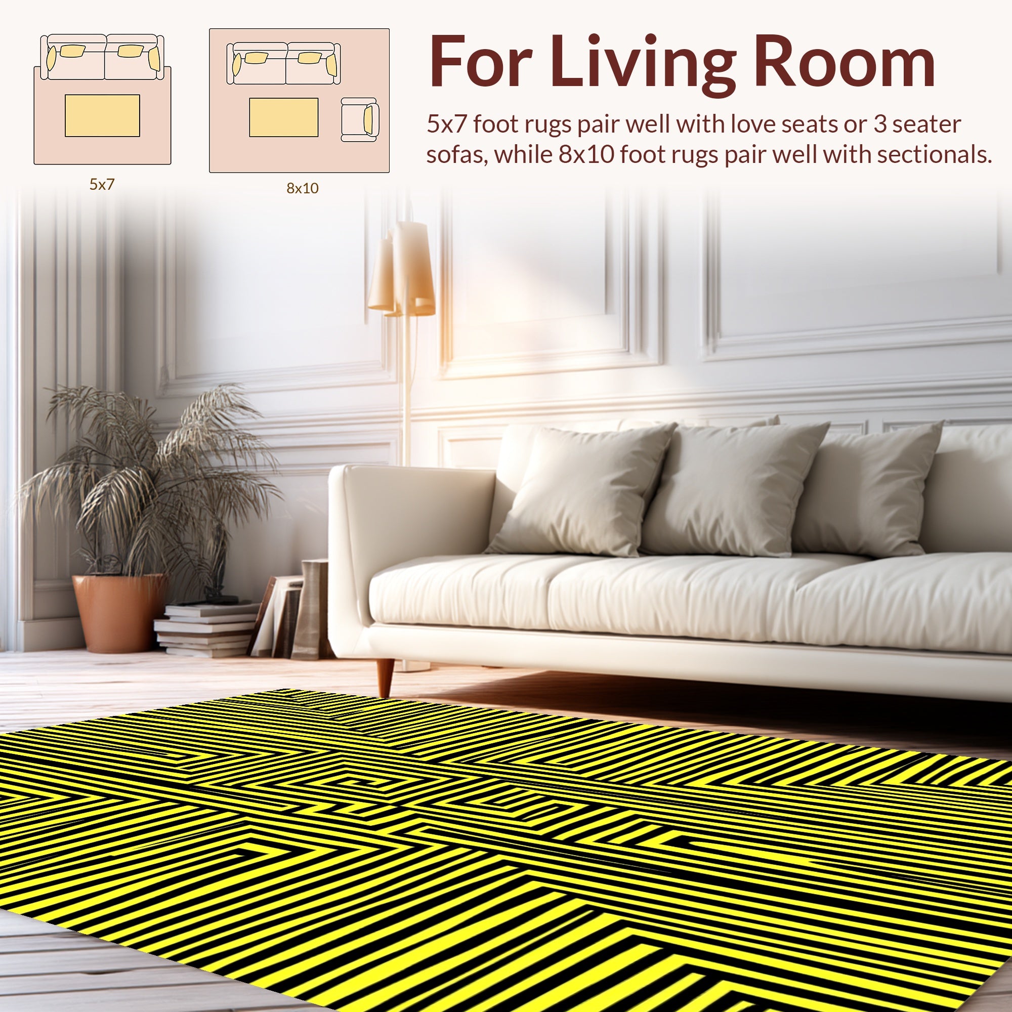 Bold Yellow And Black Maze Pattern Rug