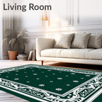 Deep Green White Ornamental Medallion Rug