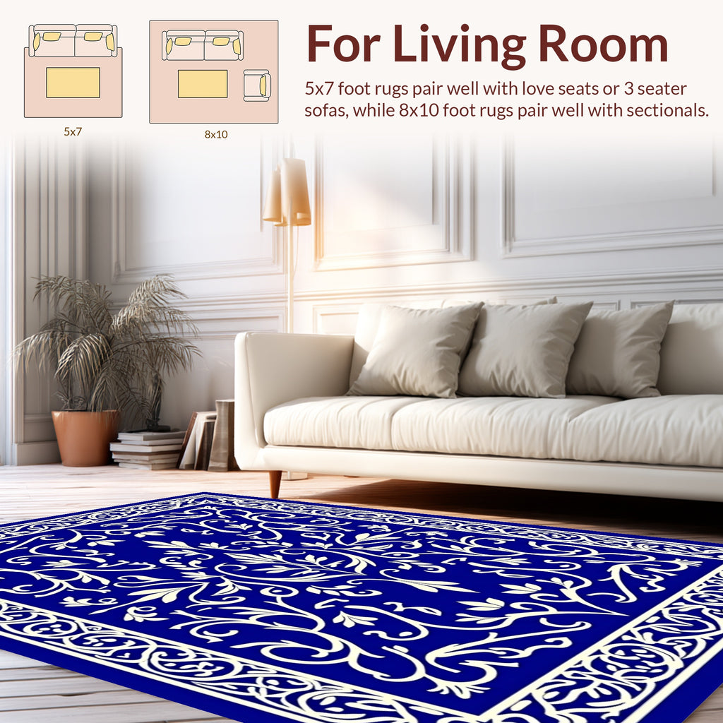Elegant Ivory Floral Scrollwork Design Rug