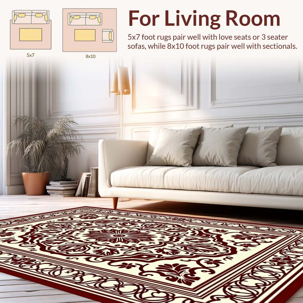Maroon Floral Medallion Ornate Rug