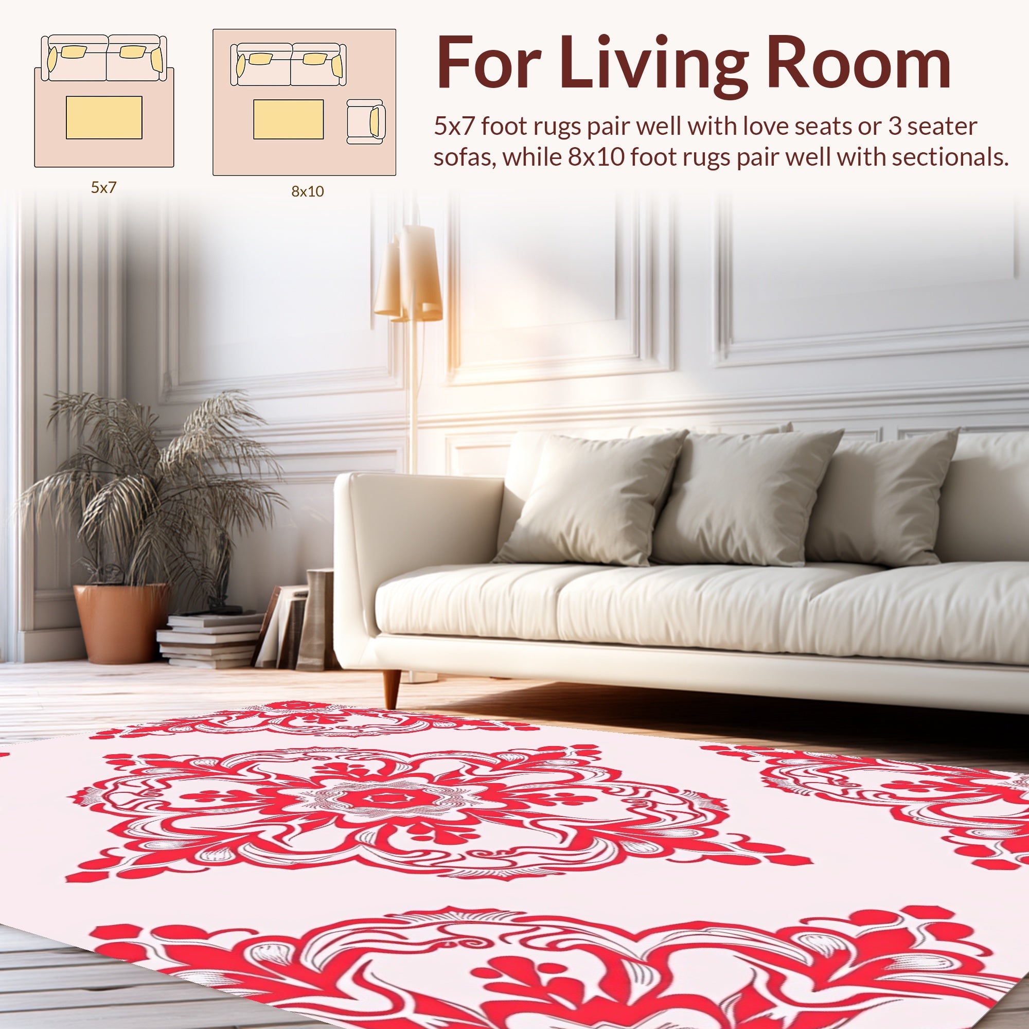 Red Floral Mandals Inspired Design Rug