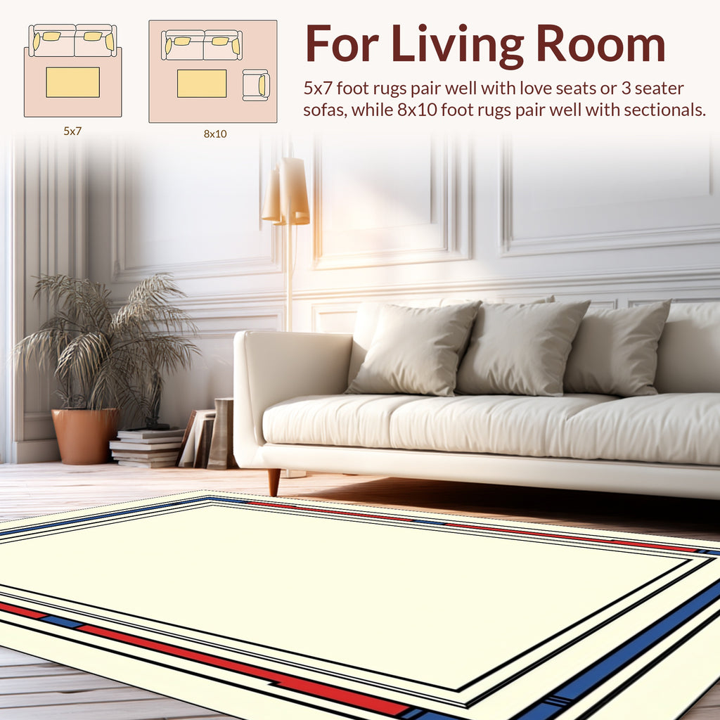 Bold Blue Red Geometric Frame Rug