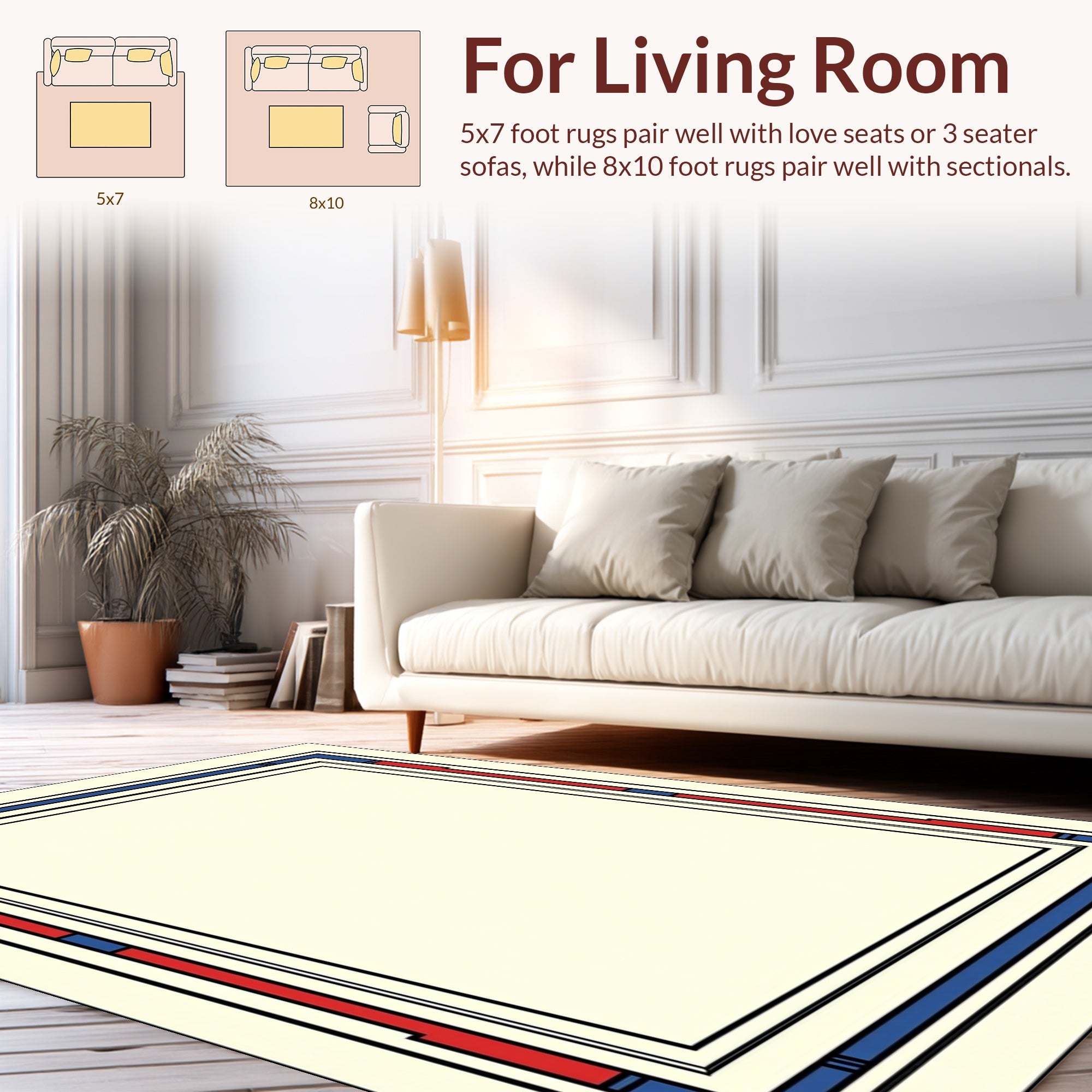 Bold Blue Red Geometric Frame Rug