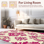Ornate Magenta Damask Patterned Rug