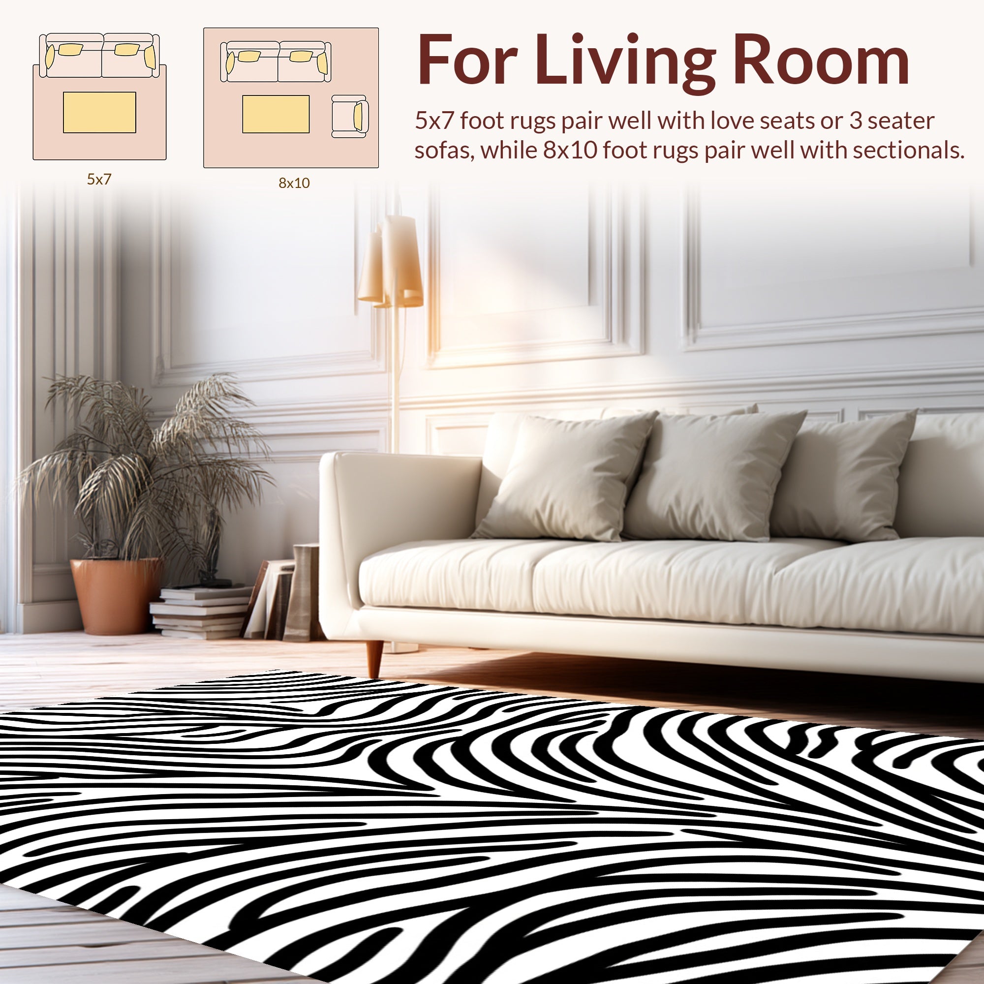 Bold Black White Wavy Stripes Rug