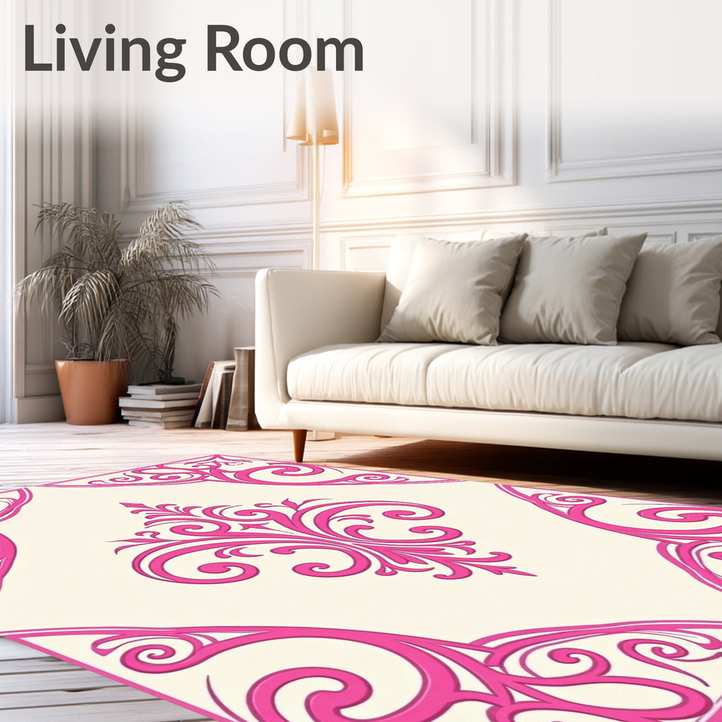 Bright Pink Corner Scroll Medallion Rug