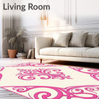 Bright Pink Corner Scroll Medallion Rug