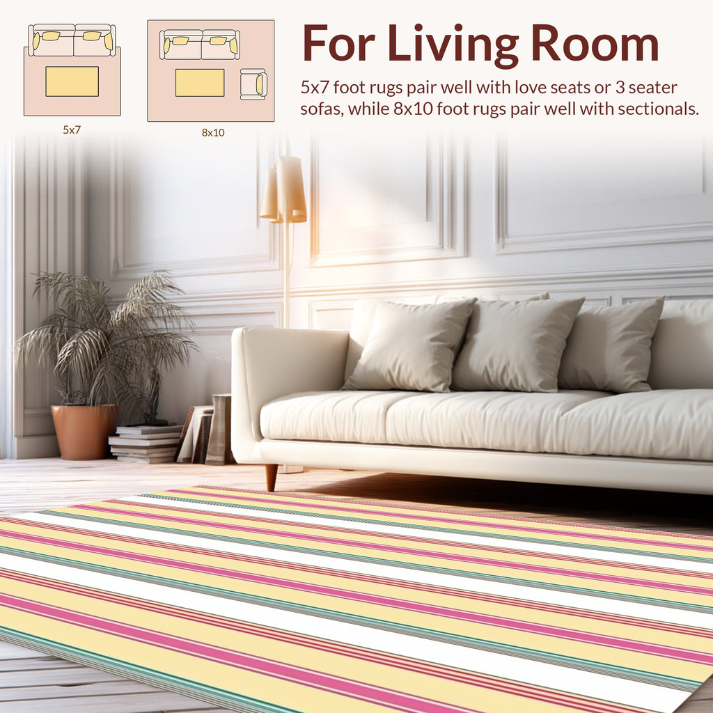 Striped Pattern with Pink Yellow Accents Rug