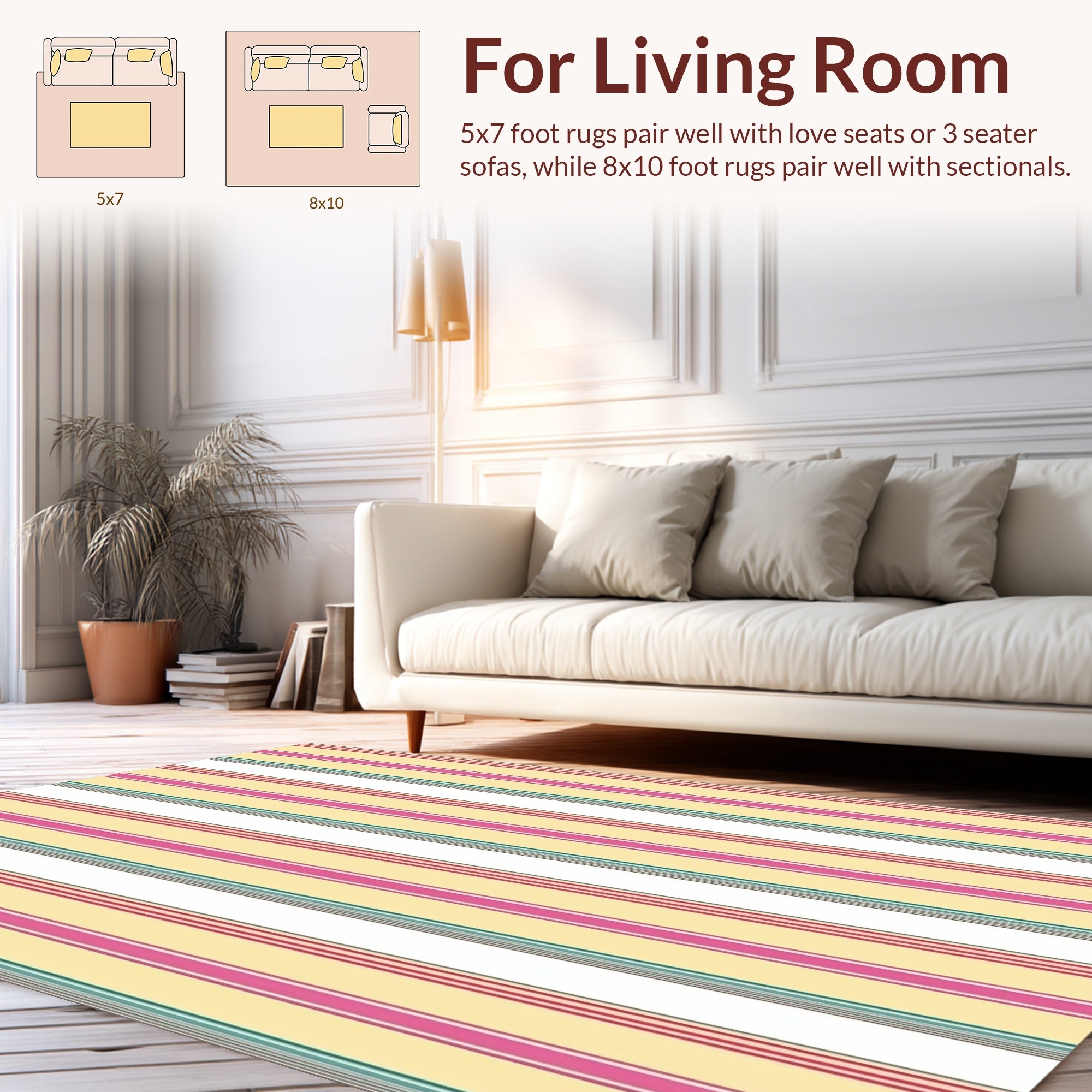Striped Pattern with Pink Yellow Accents Rug