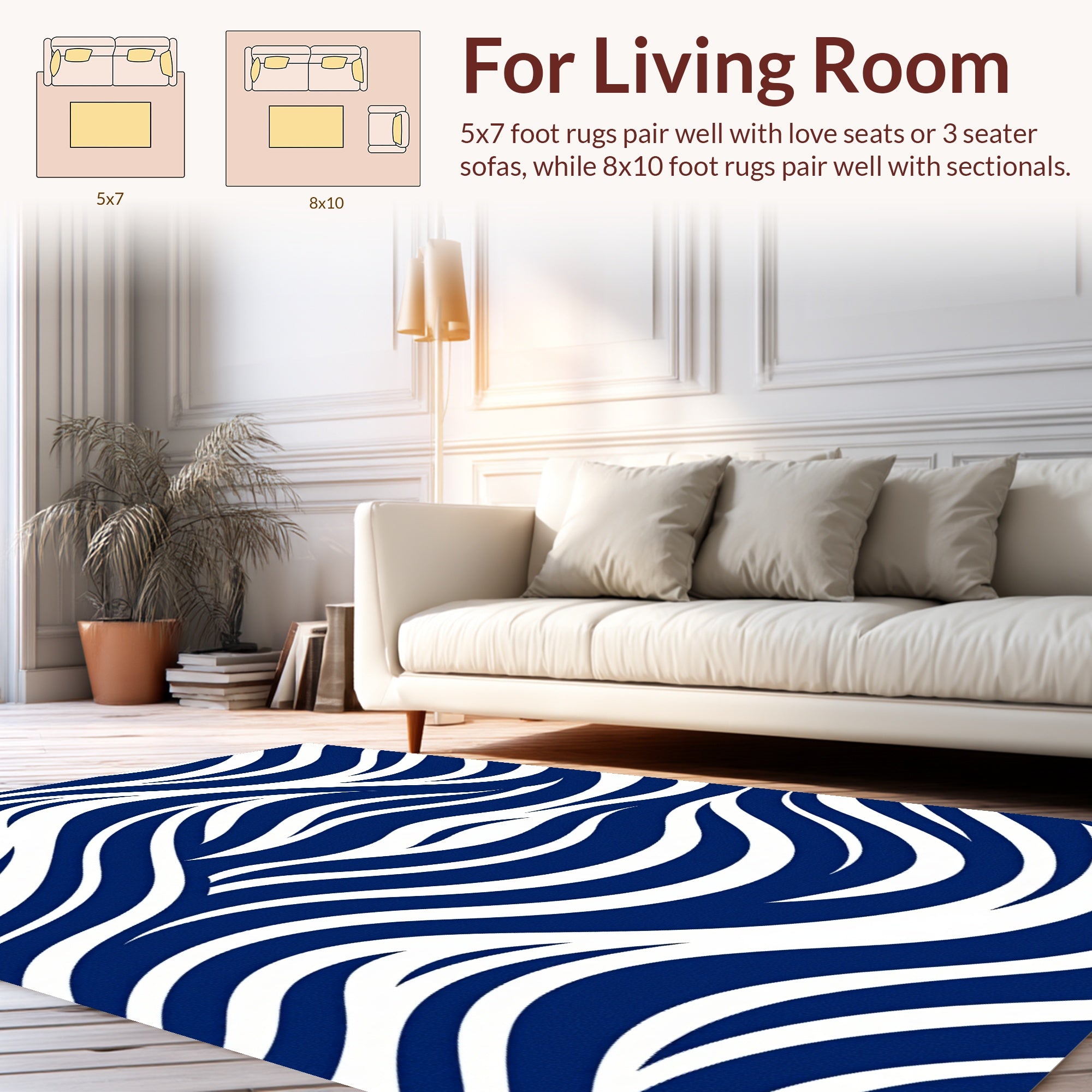 Dynamic Blue White Wavy Pattern Design Rug