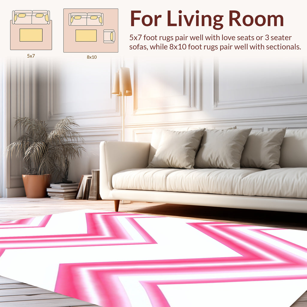 Pink And White Chevron Pattern Rug