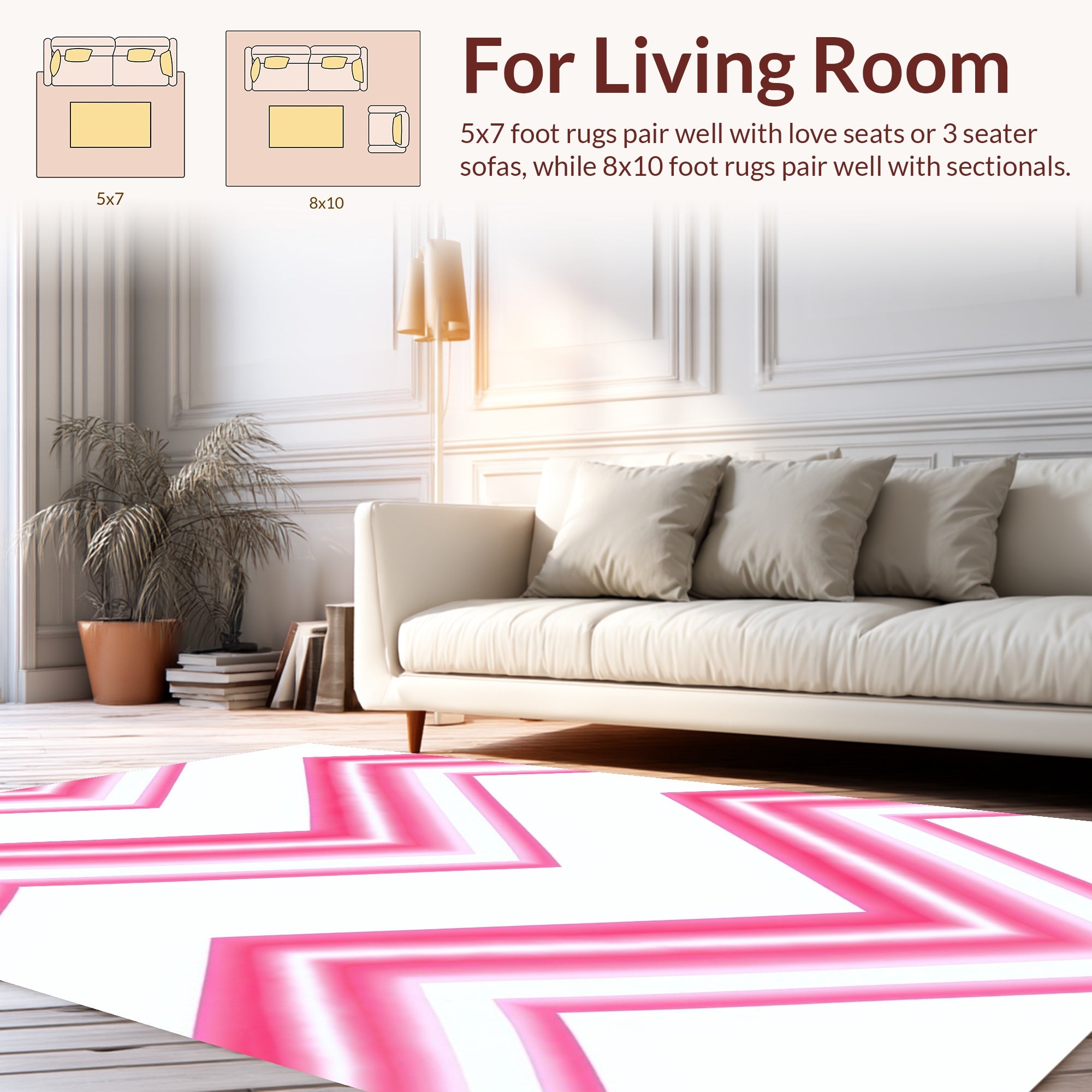 Pink And White Chevron Pattern Rug