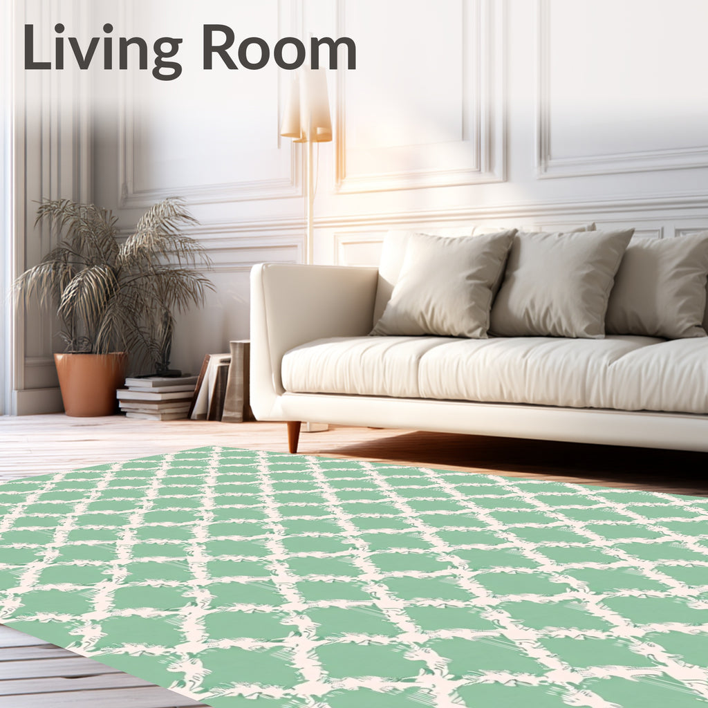 Soft Mint Lattice Diamond Rug
