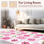 Charming Pink Floral Grid Design Rug