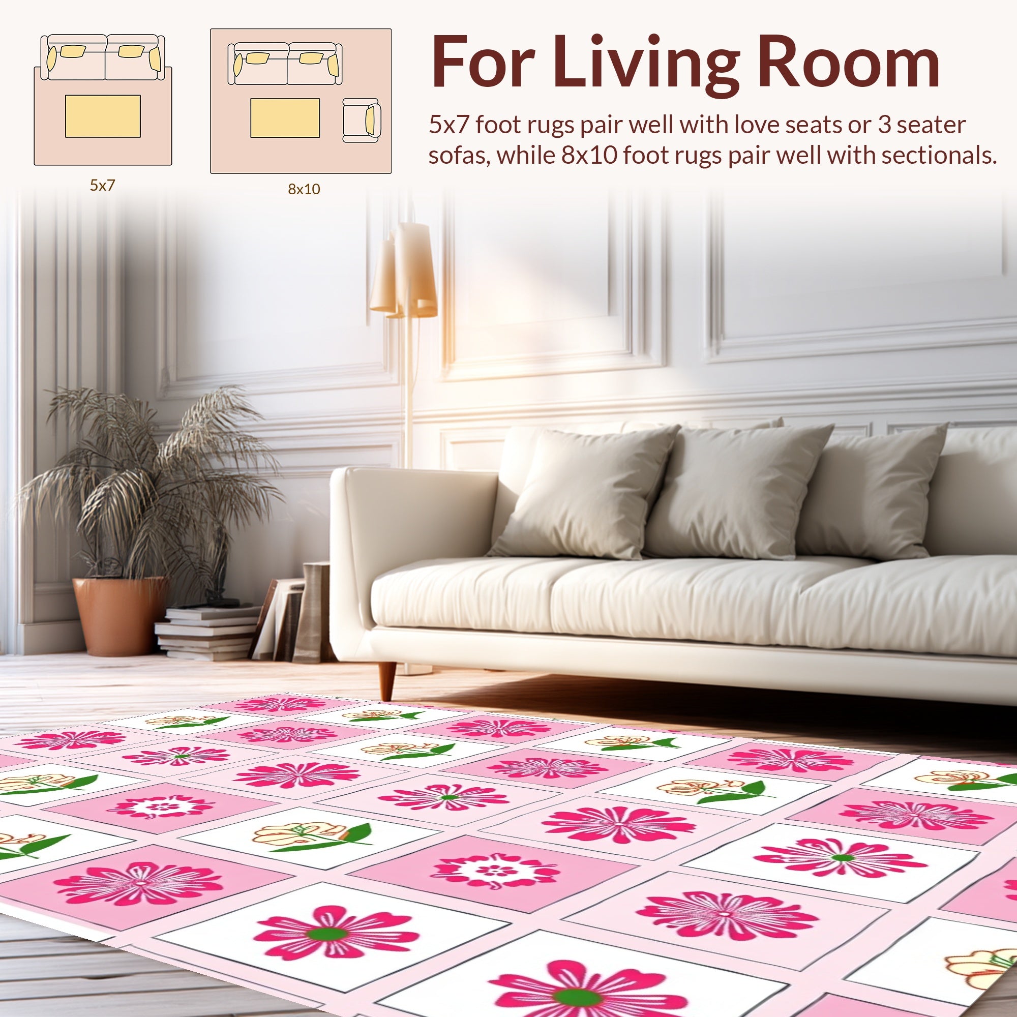 Charming Pink Floral Grid Design Rug