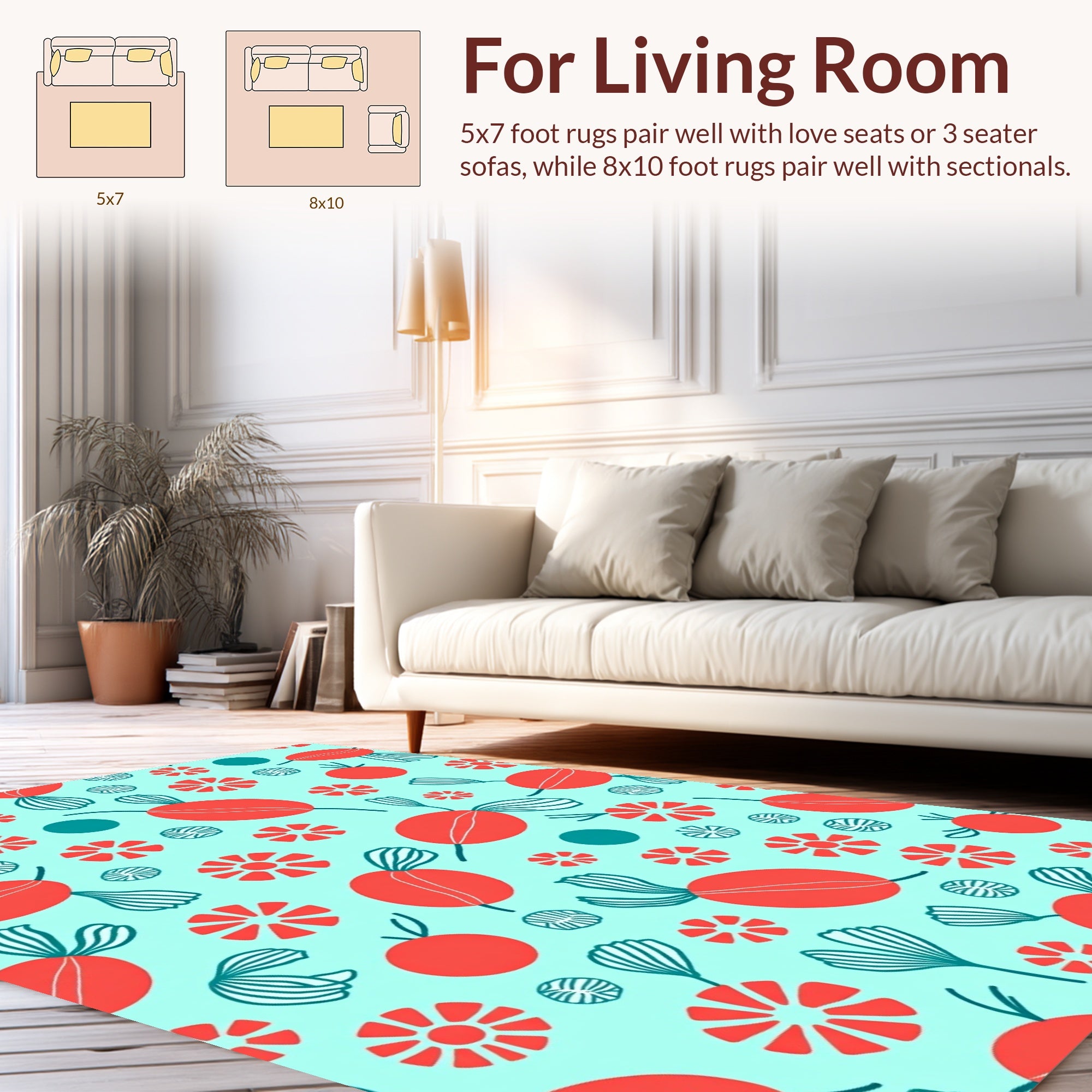 Red Oval Flower Pattern Rug